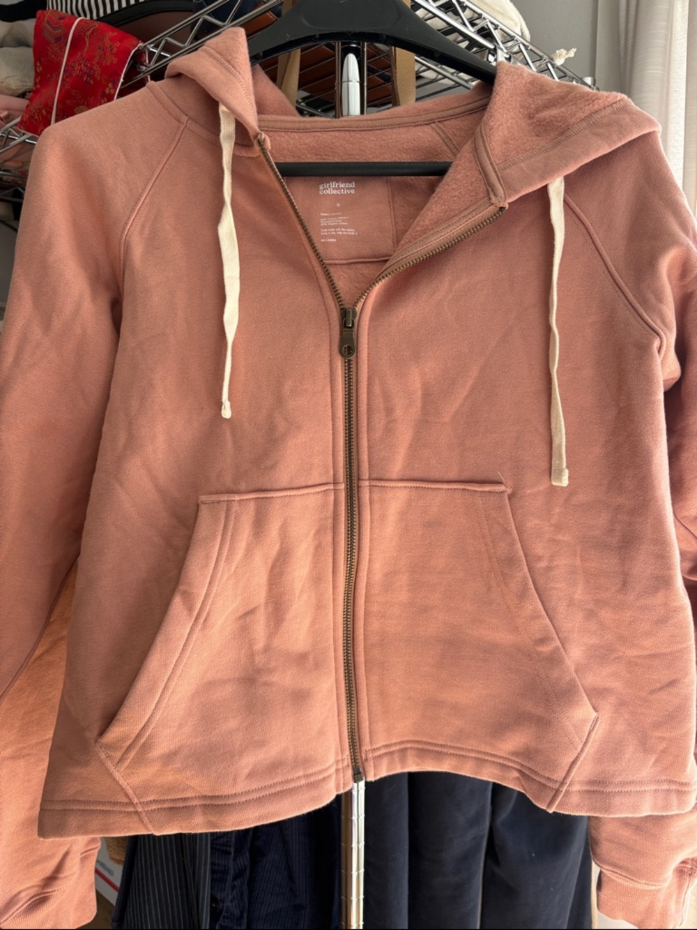 girlfriend collective dusty rose zip front hoodie jacket